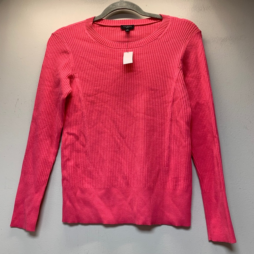 Talbots Ribbed Sweater Women Small Petite Pink New NWT Long Sleeve Crew Neck